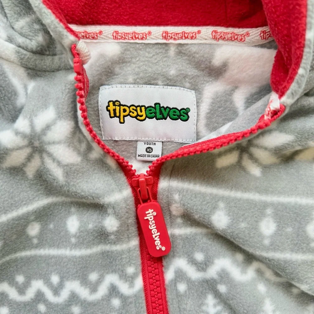 Tipsy elves, Christmas holiday, grey moose fleece jumpsuit/pajamas size XS EUC!